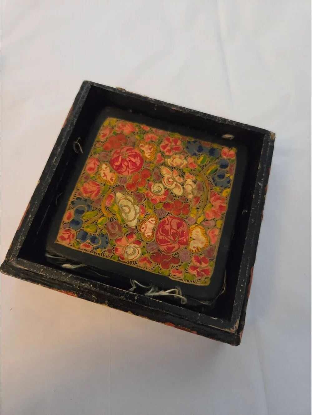 Vintage Floral Wooden Coaster Set with Decorative Box